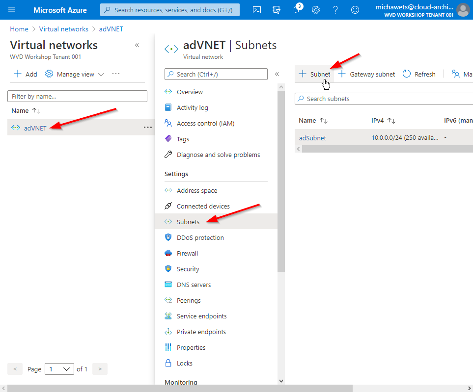 Open VNET subnets