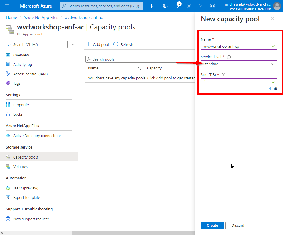 Create the Capacity Pool