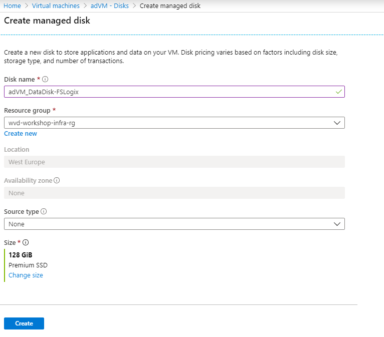 Create managed disk